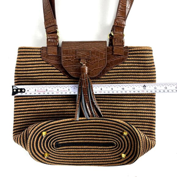 Shoulder Handbag Hobo Brown Textured woven Faux Leather Tassel Boho Chic - Picture 15 of 16